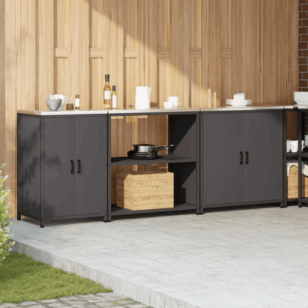 vidaXL Kitchen Storage Set with Shelf 3 pcs Black 240 x 50 x 92 cm vidaXL