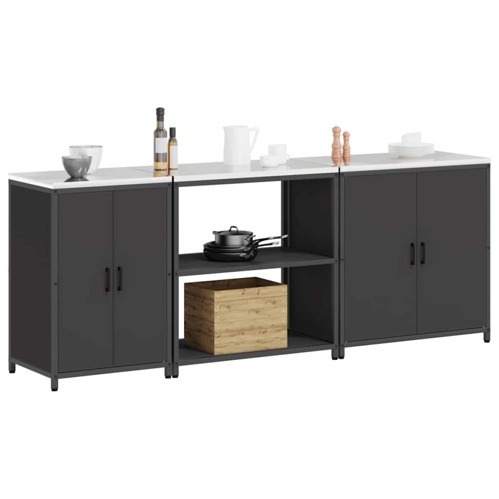 vidaXL Kitchen Storage Set with Shelf 3 pcs Black 240 x 50 x 92 cm vidaXL