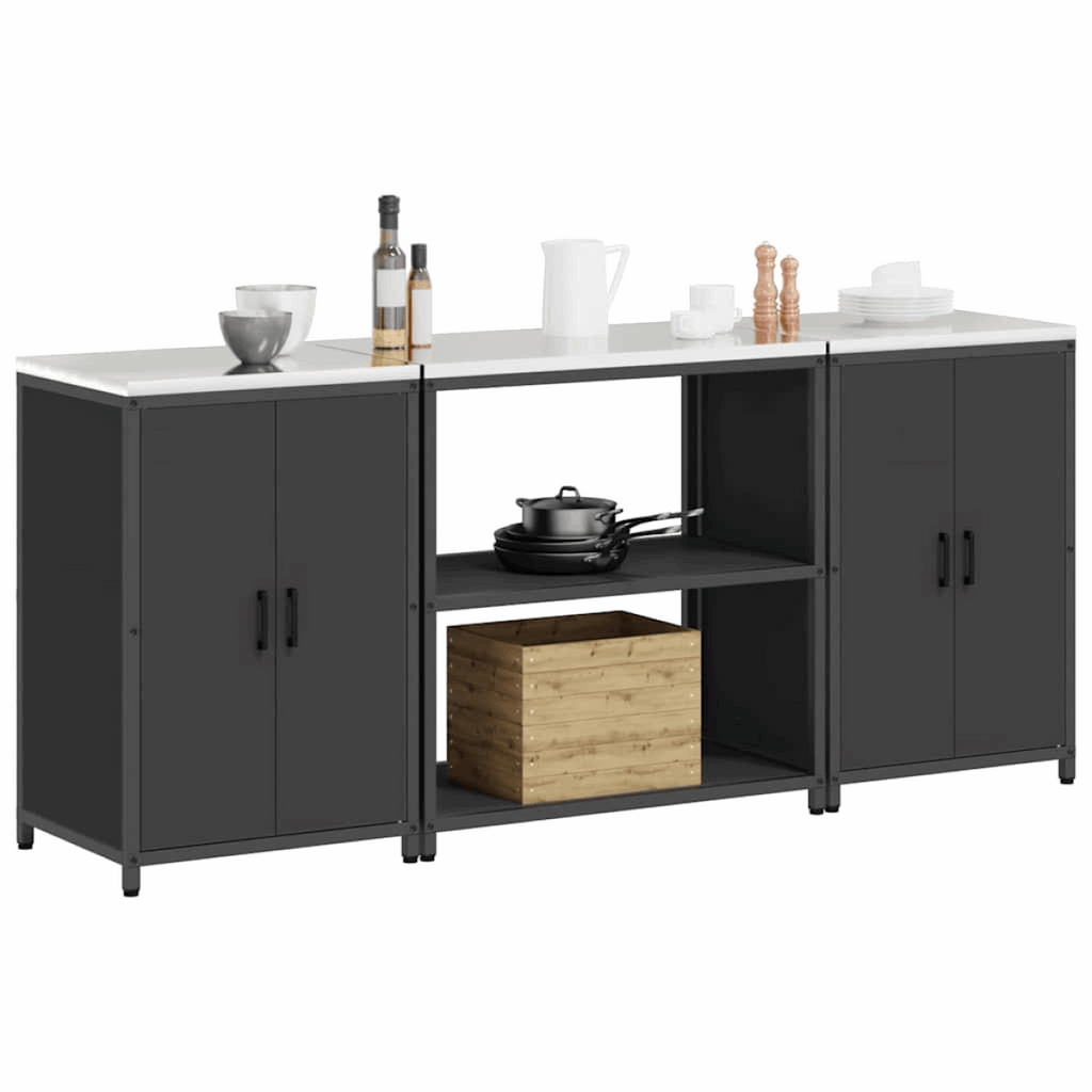 vidaXL Kitchen Storage Set with Shelf 3 pcs Black 210 x 50 x 92 cm vidaXL