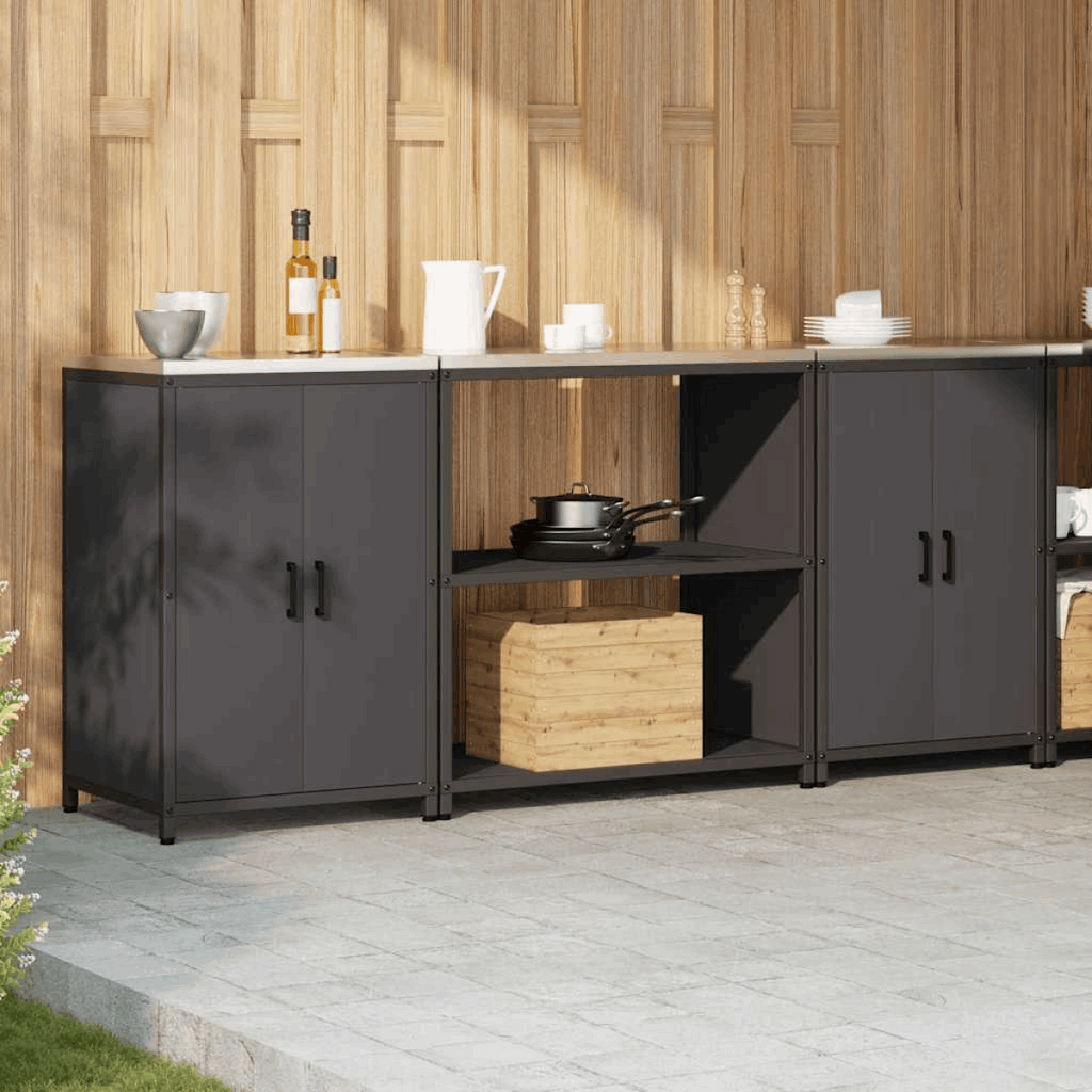 vidaXL Kitchen Storage Set with Shelf 3 pcs Black 210 x 50 x 92 cm vidaXL