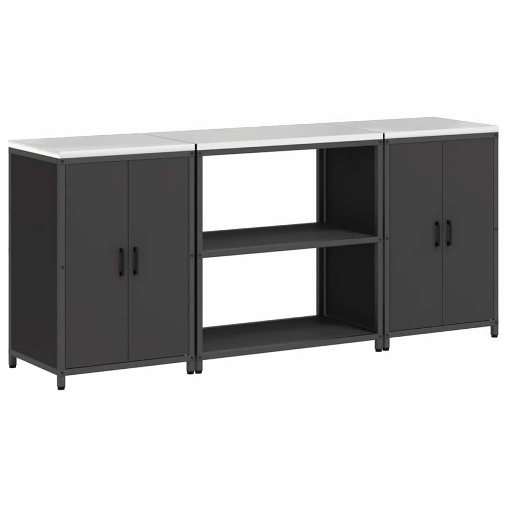vidaXL Kitchen Storage Set with Shelf 3 pcs Black 210 x 50 x 92 cm vidaXL