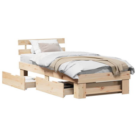 vidaXL Bed Frame with Headboard Brown 100 x 200 cm Solid pine wood vidaXL