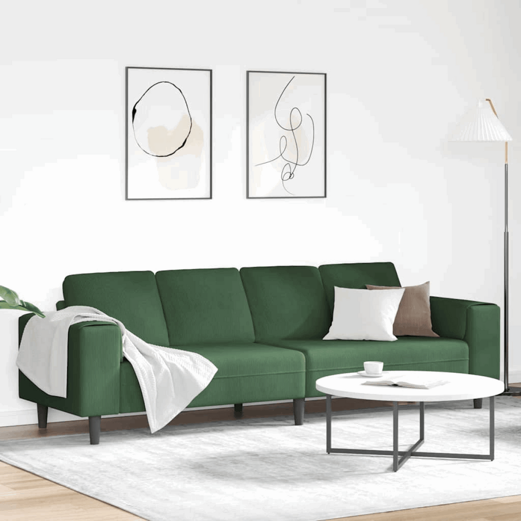 Fabric Sofa with Cushion Light Grey 208 cm Corduroy fabric Dark green without ottoman vidaXL