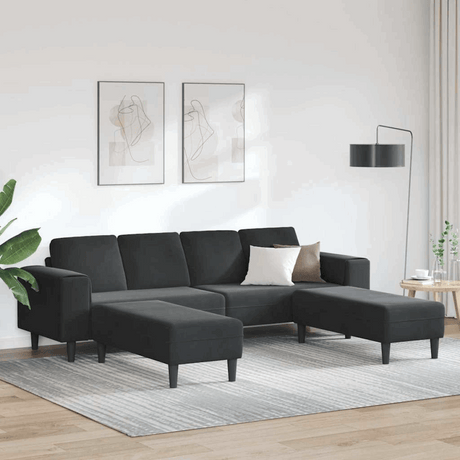 vidaXL Modern Sofa Set with Chaise Lounge Black with ottoman vidaXL