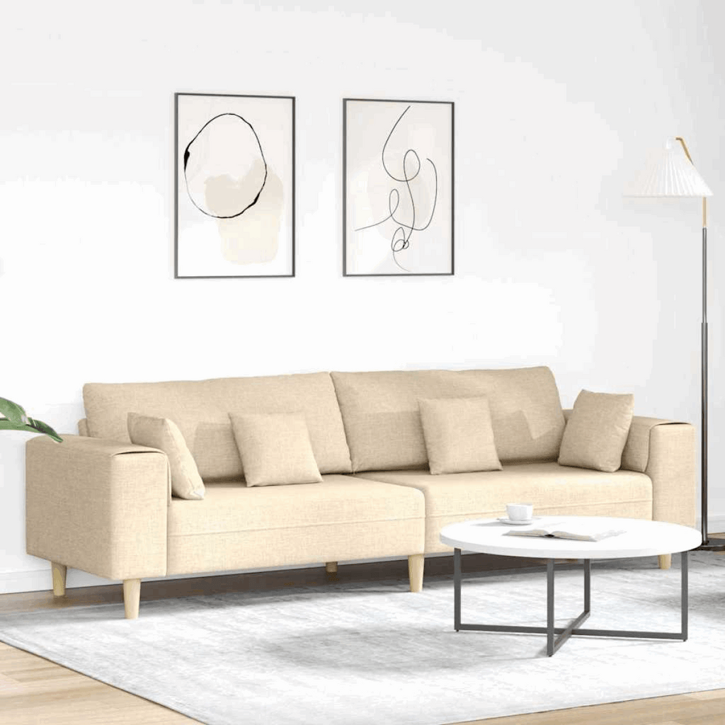 Fabric Sofa with Cushion Light Grey 208 cm Fabric Cream without ottoman vidaXL