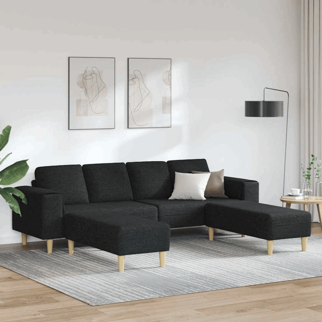 vidaXL Stylish Sofa Set for Modern Living Rooms Black with ottoman vidaXL