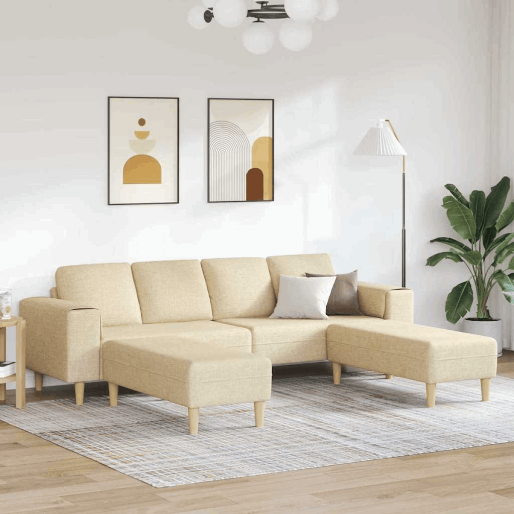 vidaXL Stylish Sofa Set for Modern Living Rooms Cream with ottoman vidaXL