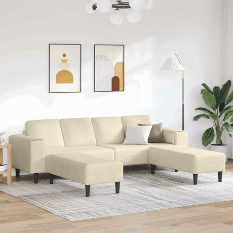 Fabric Sofa with Cushion Light Grey 208 cm Corduroy fabric Cream with ottoman vidaXL
