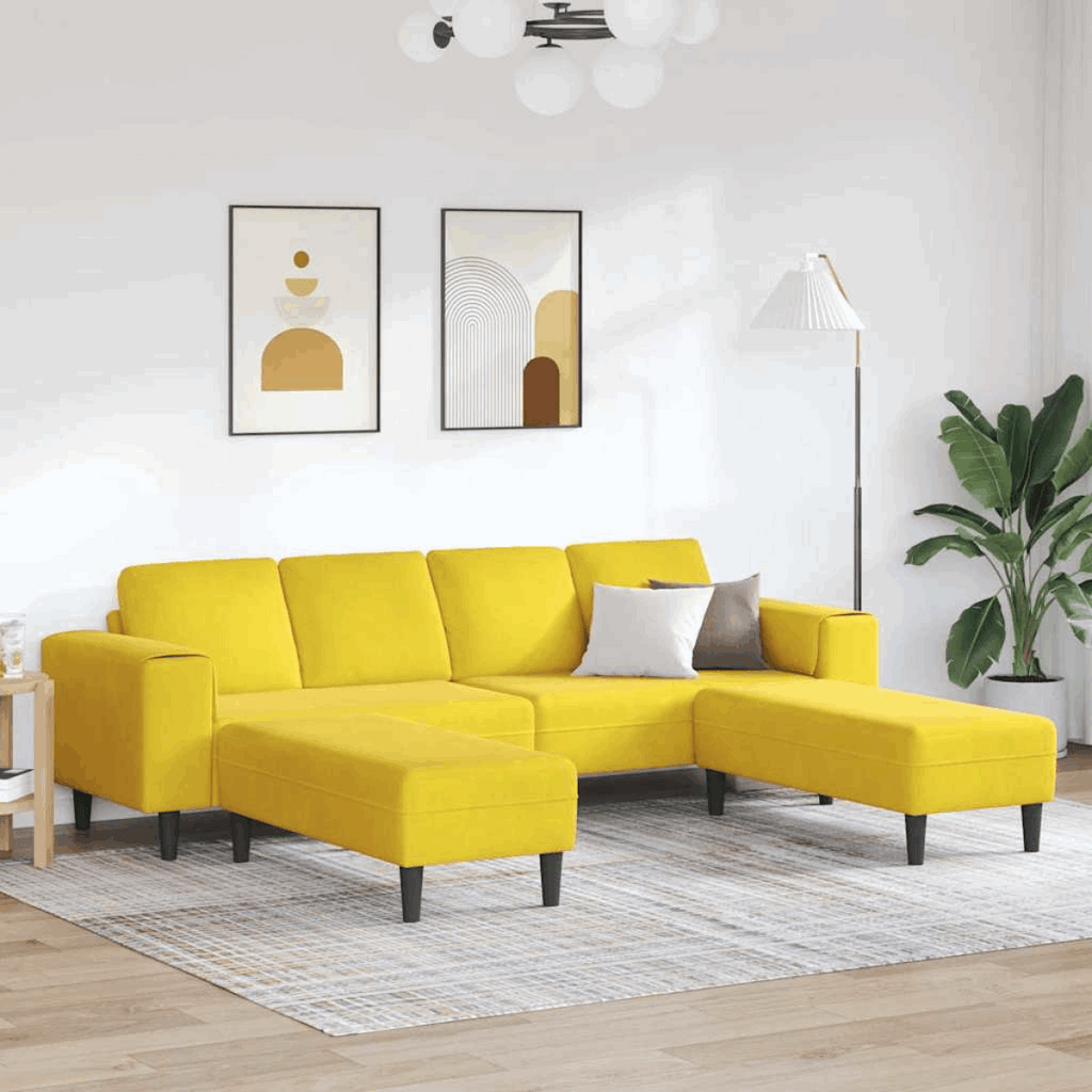 vidaXL Modern Sofa Set with Chaise Lounge Yellow with ottoman vidaXL