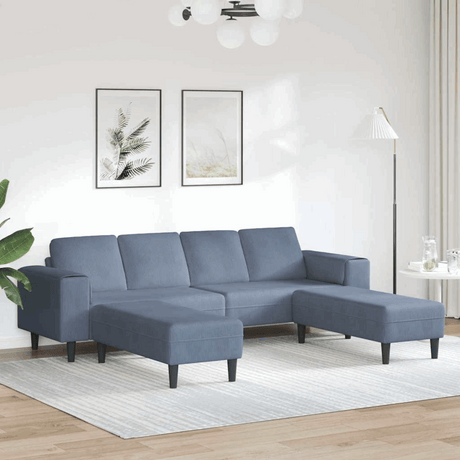 Fabric Sofa with Cushion Light Grey 208 cm Corduroy fabric Blue with ottoman vidaXL