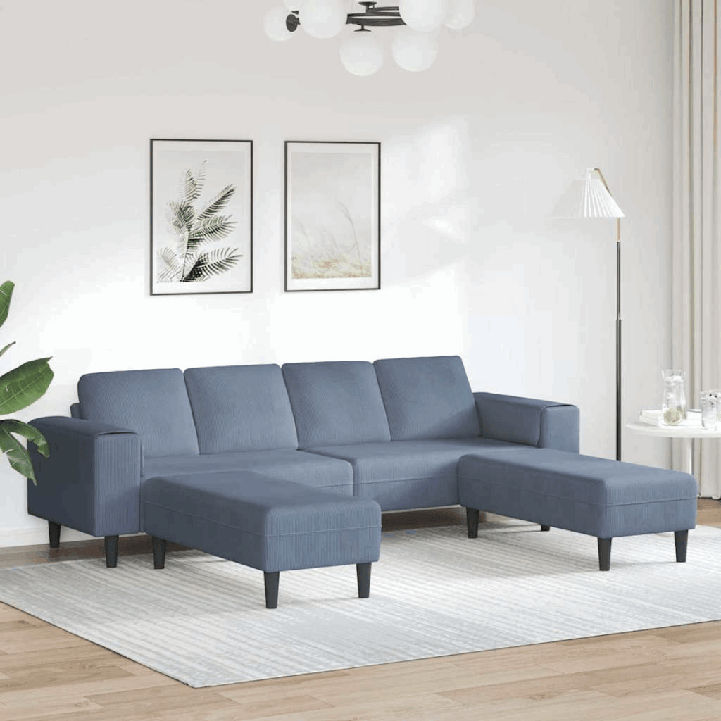 Fabric Sofa with Cushion Light Grey 208 cm Corduroy fabric Blue with ottoman vidaXL