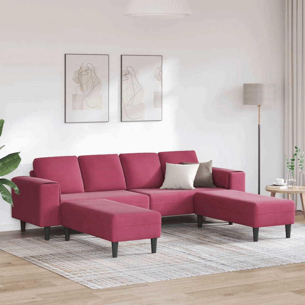 vidaXL Modern Sofa Set with Chaise Lounge Wine red with ottoman vidaXL