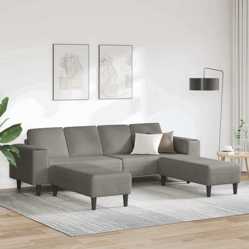 Fabric Sofa with Cushion Light Grey 208 cm Corduroy fabric Light grey with ottoman vidaXL