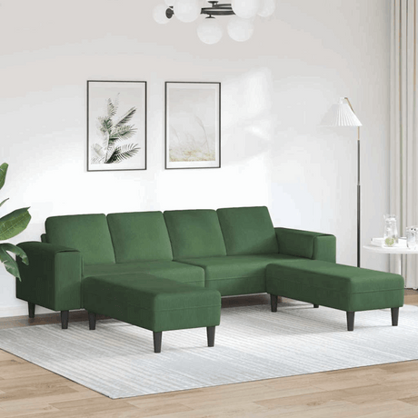 Fabric Sofa with Cushion Light Grey 208 cm Corduroy fabric Dark green with ottoman vidaXL