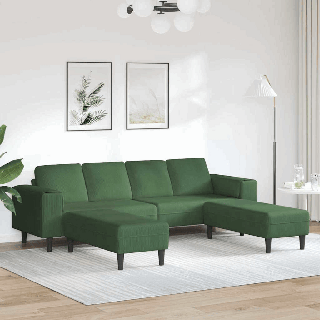 Fabric Sofa with Cushion Light Grey 208 cm Corduroy fabric Dark green with ottoman vidaXL