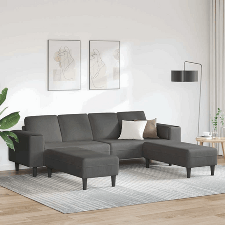 Fabric Sofa with Cushion Light Grey 208 cm Corduroy fabric Dark grey with ottoman vidaXL