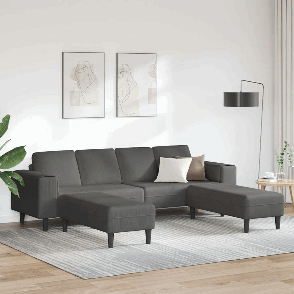 Fabric Sofa with Cushion Light Grey 208 cm Corduroy fabric Dark grey with ottoman vidaXL