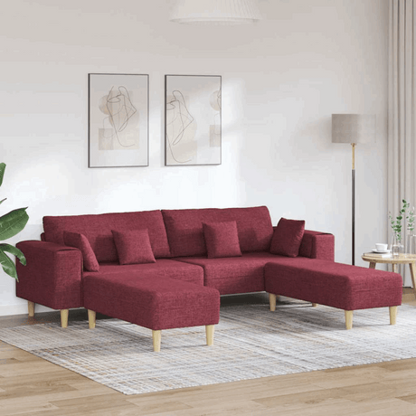 Fabric Sofa with Cushion Light Grey 208 cm Fabric Wine red with ottoman vidaXL