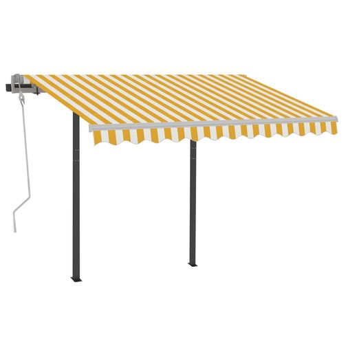 vidaXL Manual Retractable Awning with LED 3x2.5 m Blue and White vidaXL