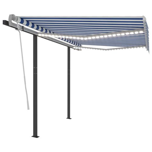 vidaXL Manual Retractable Awning with LED 3x2.5 m Blue and White vidaXL