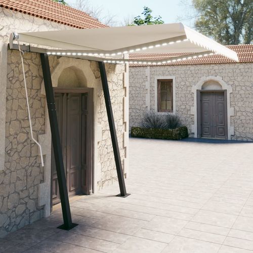 vidaXL Manual Retractable Awning with LED 3x2.5 m Blue and White cream 3.5 x 2.5 m vidaXL