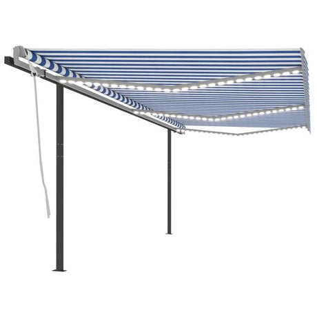 vidaXL Manual Retractable Awning with LED 3x2.5 m Blue and White blue and white 6 x 3.5 m vidaXL