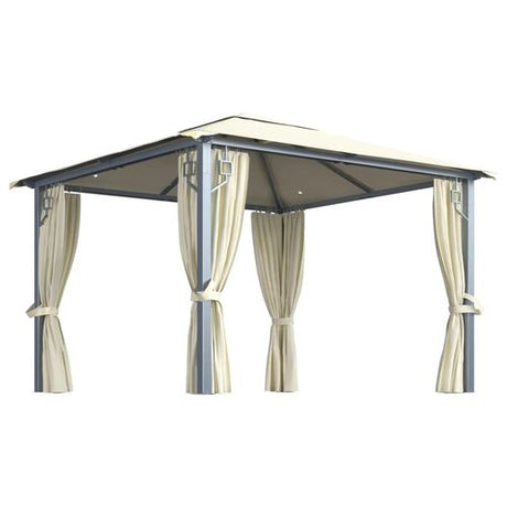 vidaXL Gazebo with Curtain & LED String Lights 3x3 m Cream Aluminium cream 300 x 300 cm vidaXL