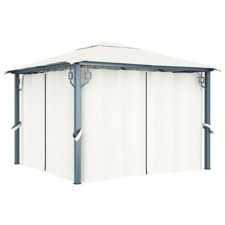 vidaXL Gazebo with Curtain & LED String Lights 3x3 m Cream Aluminium vidaXL