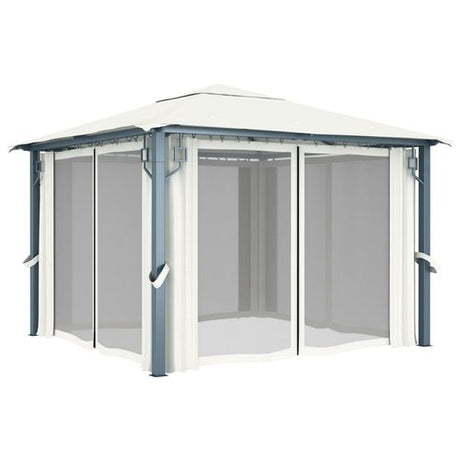 vidaXL Gazebo with Curtain & LED String Lights 3x3 m Cream Aluminium vidaXL