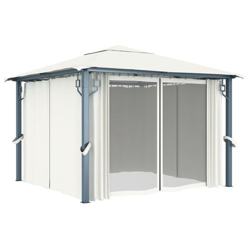 vidaXL Gazebo with Curtain & LED String Lights 3x3 m Cream Aluminium vidaXL