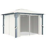 vidaXL Gazebo with Curtain & LED String Lights 3x3 m Cream Aluminium vidaXL