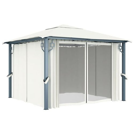 vidaXL Gazebo with Curtain & LED String Lights 3x3 m Cream Aluminium vidaXL
