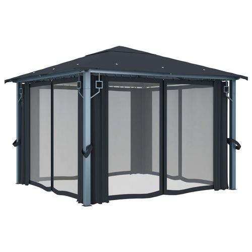vidaXL Gazebo with Curtain & LED String Lights 3x3 m Cream Aluminium vidaXL