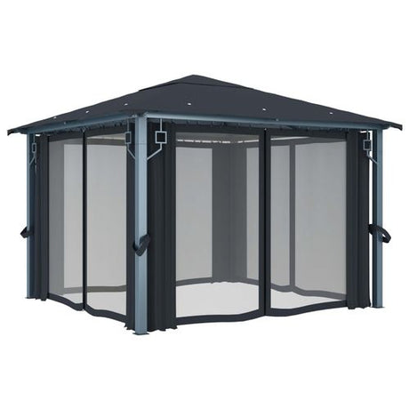 vidaXL Gazebo with Curtain & LED String Lights 3x3 m Cream Aluminium vidaXL