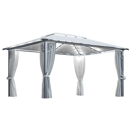 vidaXL Gazebo with Curtain & LED String Lights 3x3 m Cream Aluminium cream 400 x 300 cm vidaXL