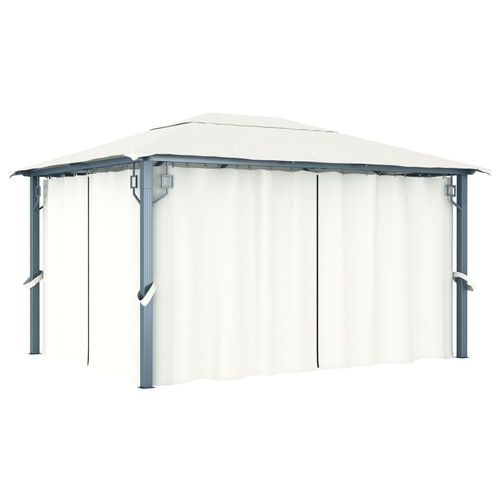 vidaXL Gazebo with Curtain & LED String Lights 3x3 m Cream Aluminium vidaXL