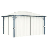 vidaXL Gazebo with Curtain & LED String Lights 3x3 m Cream Aluminium vidaXL
