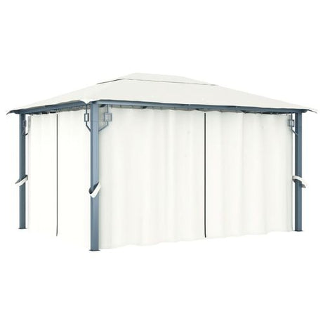 vidaXL Gazebo with Curtain & LED String Lights 3x3 m Cream Aluminium vidaXL