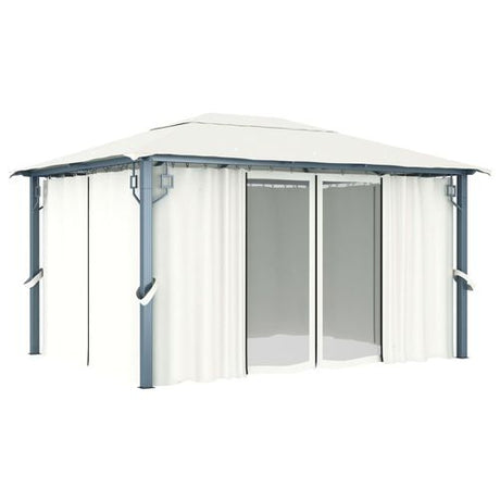 vidaXL Gazebo with Curtain & LED String Lights 3x3 m Cream Aluminium vidaXL
