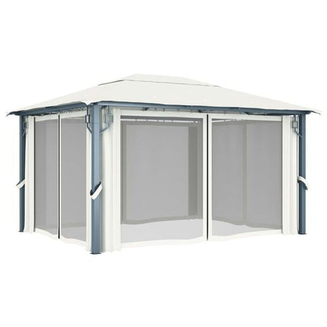 vidaXL Gazebo with Curtain & LED String Lights 3x3 m Cream Aluminium vidaXL