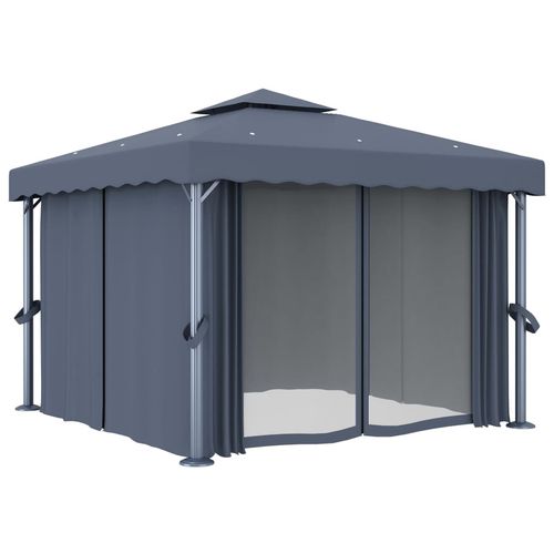 vidaXL Gazebo with Curtain & LED String Lights 3x3 m Cream White vidaXL
