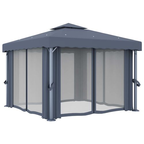vidaXL Gazebo with Curtain & LED String Lights 3x3 m Cream White vidaXL