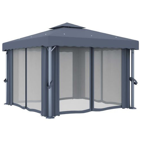 vidaXL Gazebo with Curtain & LED String Lights 3x3 m Cream White vidaXL