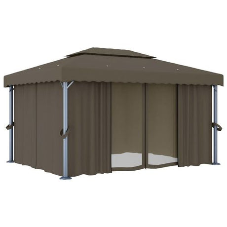 vidaXL Gazebo with Curtain & LED String Lights 3x3 m Cream White vidaXL
