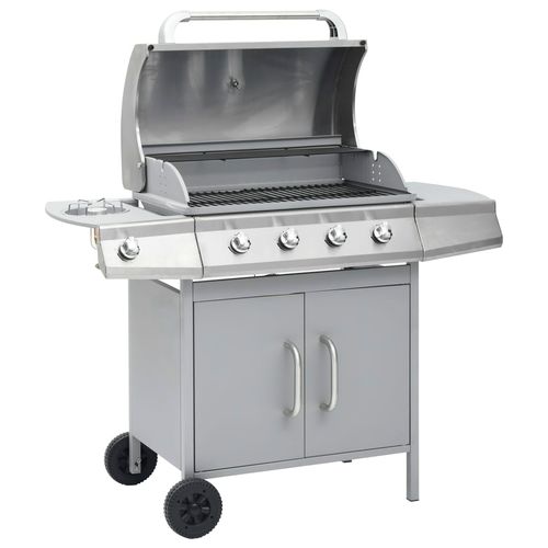 vidaXL Gas Barbecue Grill 4+1 Cooking Zone Black Steel silver vidaXL