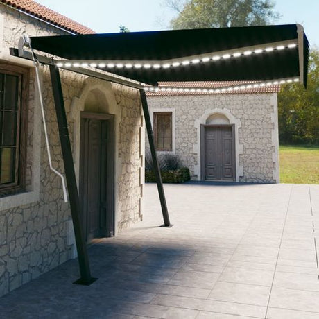 vidaXL Manual Retractable Awning with LED 3x2.5 m Blue and White vidaXL