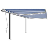 vidaXL Manual Retractable Awning with LED 3x2.5 m Blue and White vidaXL
