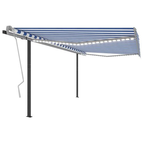vidaXL Manual Retractable Awning with LED 3x2.5 m Blue and White vidaXL