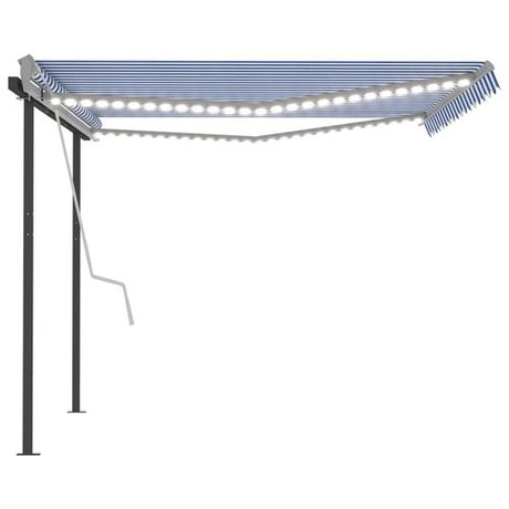 vidaXL Manual Retractable Awning with LED 3x2.5 m Blue and White vidaXL