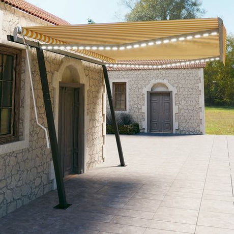 vidaXL Manual Retractable Awning with LED 3x2.5 m Blue and White vidaXL